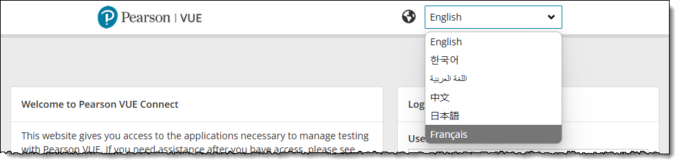 Select Connect user interface language drop-down list.